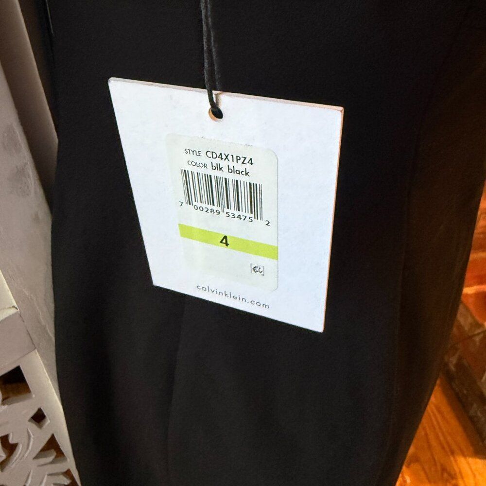 NWT Calvin Klein Black Cap Sleeve V Neck Wrap Dress Side Embossed Buckle Sz 4 - Picture 5 of 5